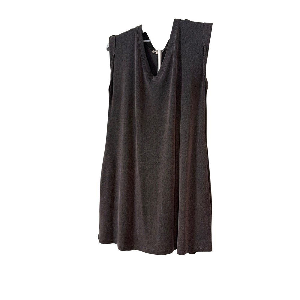 Umgee Gray Ribbed Sleeveless V-Neck Padded Shoulder Mini Dress Large G2006
